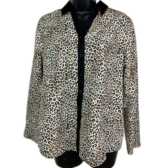 CHICO’S Caroline No Iron Leopard Print Top Size 0 - Picture 3 of 10
